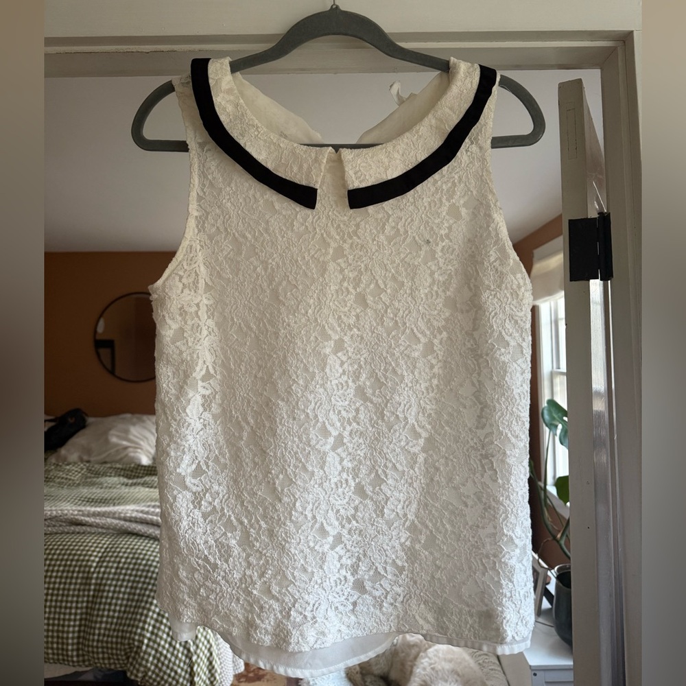 One Clothing Ivory Lace Dress with Black Collar